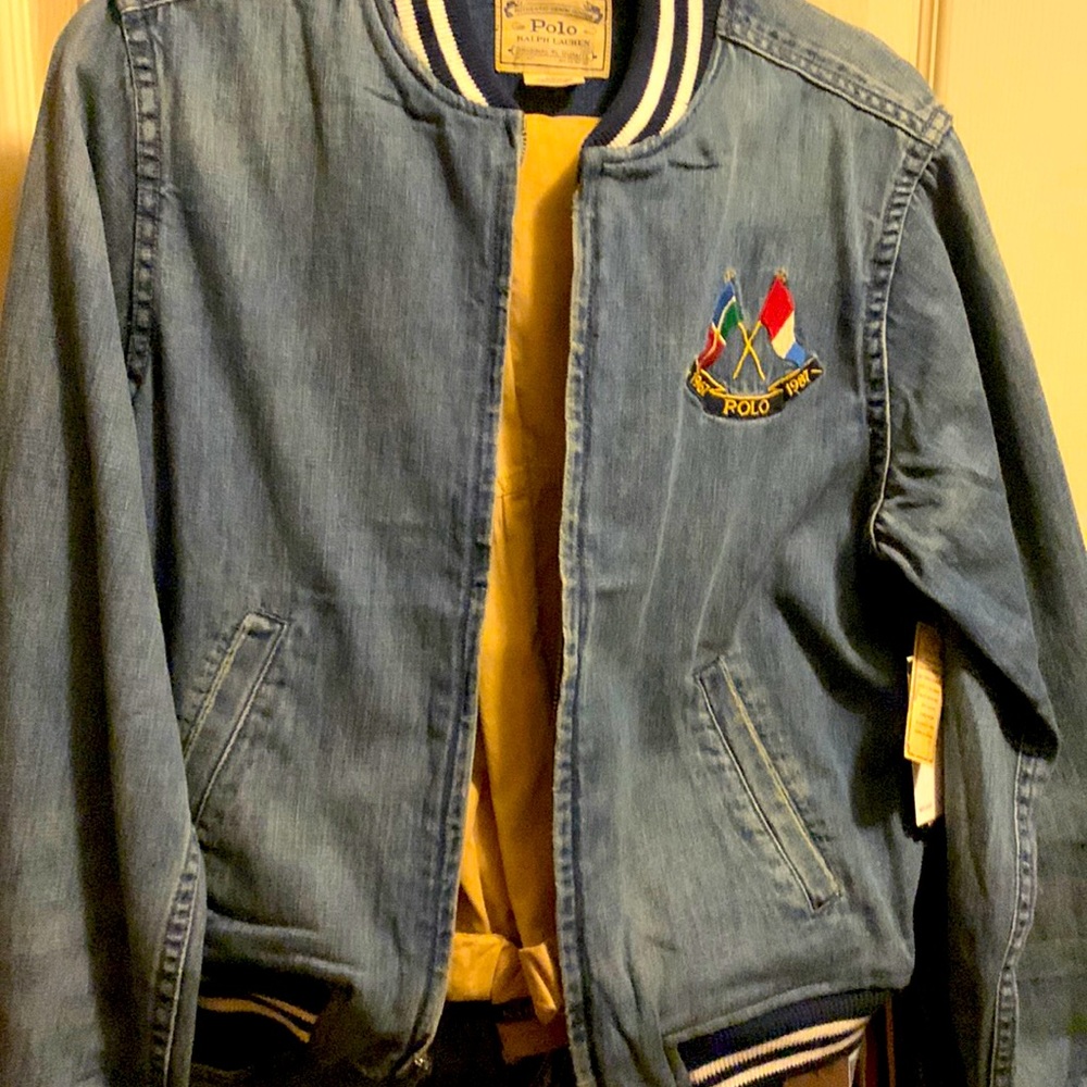 Denim polo bomber style jacket